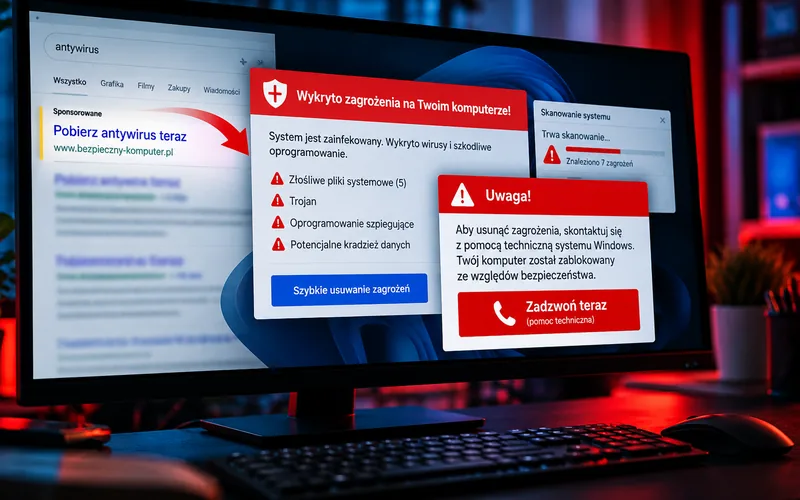 Fałszywy alert Microsoft Defender wyświetlany po kliknięciu reklamy Google